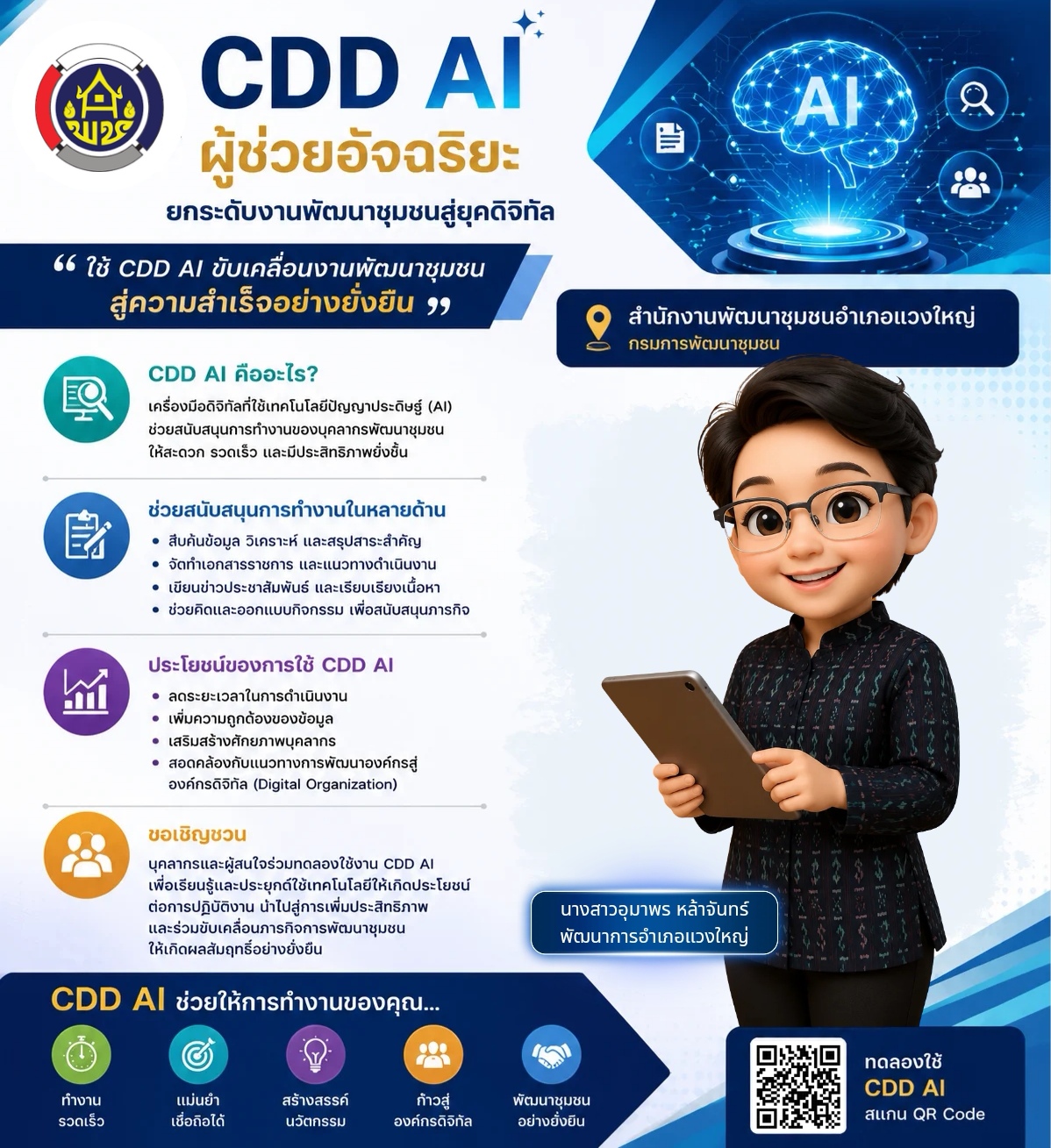 🤖 พช.แวงใหญ่ : ประชาสัมพันธ์การใช้งาน “CDD AI” ผู้ช่วยอัจฉริยะด้านงานพัฒนาชุมชน ✨